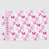 鯨の模様、ピンクの鯨、あなたの名前 ゴルフタオル (横)