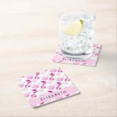 鯨の模様、ピンクの鯨、あなたの名前 スクエアペーパーコースター (インサイチュ)