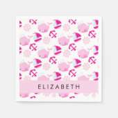 鯨の模様、ピンクの鯨、あなたの名前 スタンダードカクテルナプキン (正面)