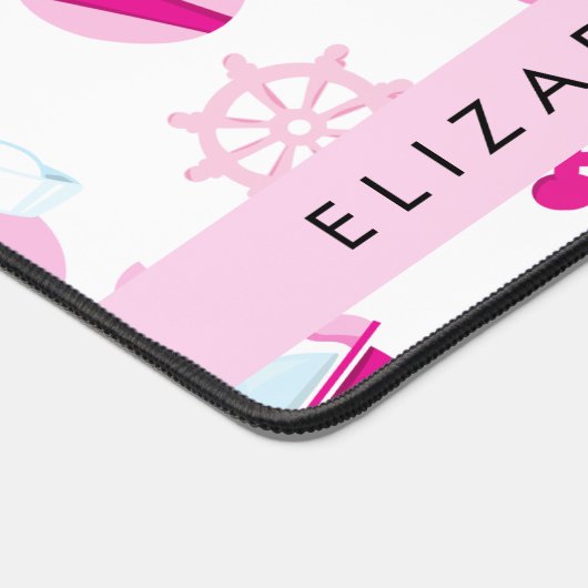 鯨の模様、ピンクの鯨、あなたの名前 デスクマット (コーナー)