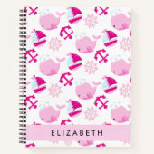 鯨の模様、ピンクの鯨、あなたの名前 ノートブック (正面)