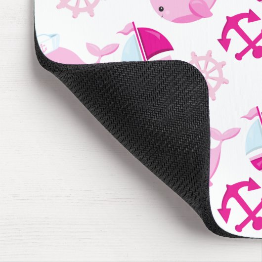 鯨の模様、ピンクの鯨、あなたの名前 マウスパッド (コーナー)