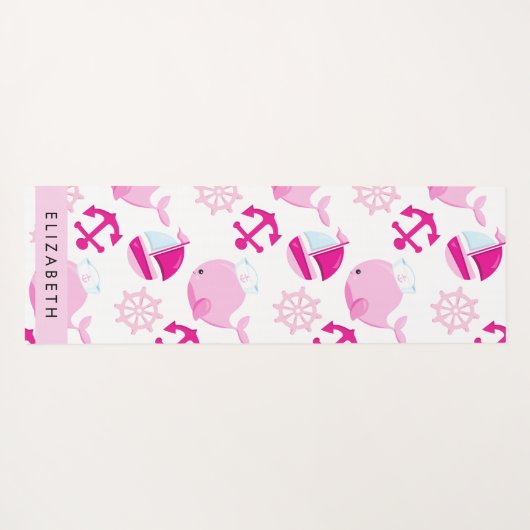 鯨の模様、ピンクの鯨、あなたの名前 ヨガマット (裏面(横))