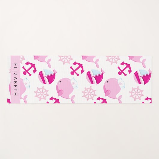 鯨の模様、ピンクの鯨、あなたの名前 ヨガマット (正面(横))