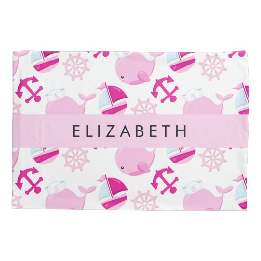 鯨の模様、ピンクの鯨、あなたの名前 枕カバー (裏面)