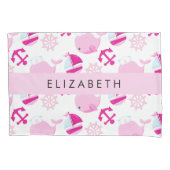 鯨の模様、ピンクの鯨、あなたの名前 枕カバー (正面)