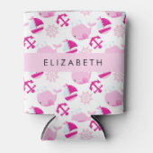 鯨の模様、ピンクの鯨、あなたの名前 缶クーラー (正面)