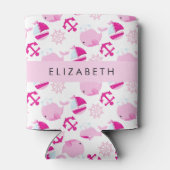 鯨の模様、ピンクの鯨、あなたの名前 缶クーラー (裏面)