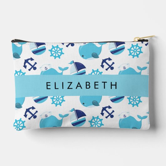 鯨の模様、青い鯨、あなたの名前 アクセサリーポーチ (裏面)