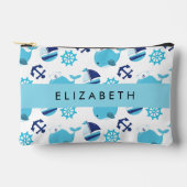 鯨の模様、青い鯨、あなたの名前 アクセサリーポーチ (正面)