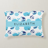 鯨の模様、青い鯨、あなたの名前 アクセントクッション (正面)