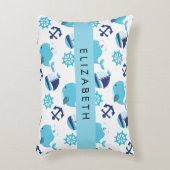 鯨の模様、青い鯨、あなたの名前 アクセントクッション (正面(垂直))