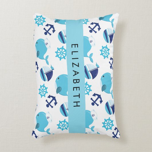 鯨の模様、青い鯨、あなたの名前 アクセントクッション (正面(垂直))