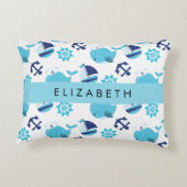 鯨の模様、青い鯨、あなたの名前 アクセントクッション (裏面)