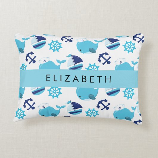鯨の模様、青い鯨、あなたの名前 アクセントクッション (裏面)
