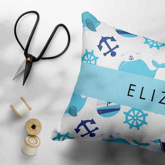 鯨の模様、青い鯨、あなたの名前 アクセントクッション