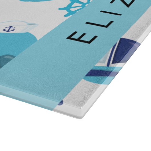 鯨の模様、青い鯨、あなたの名前 カッティングボード (角)