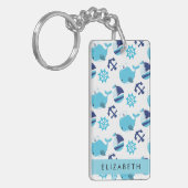 鯨の模様、青い鯨、あなたの名前 キーホルダー (正面左)