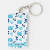 鯨の模様、青い鯨、あなたの名前 キーホルダー (裏面)