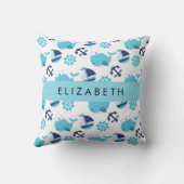 鯨の模様、青い鯨、あなたの名前 クッション (裏面)