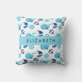 鯨の模様、青い鯨、あなたの名前 クッション (正面)