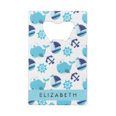 鯨の模様、青い鯨、あなたの名前 クレジットカード栓抜き (裏面)