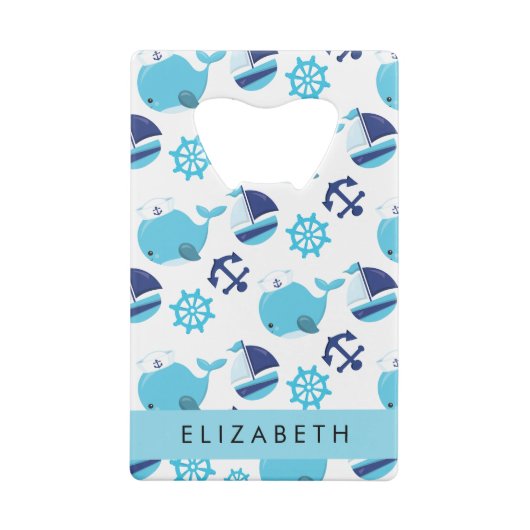 鯨の模様、青い鯨、あなたの名前 クレジットカード栓抜き (裏面)