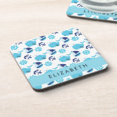 鯨の模様、青い鯨、あなたの名前 コースター (左側)