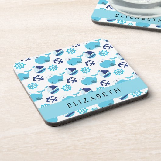 鯨の模様、青い鯨、あなたの名前 コースター (左側)