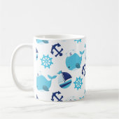 鯨の模様、青い鯨、あなたの名前 コーヒーマグカップ (左)