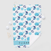 鯨の模様、青い鯨、あなたの名前 ゴルフタオル (インサイチュ)