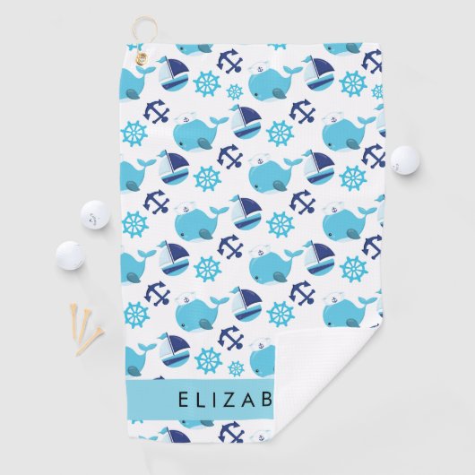 鯨の模様、青い鯨、あなたの名前 ゴルフタオル (インサイチュ)