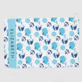 鯨の模様、青い鯨、あなたの名前 ゴルフタオル (横)