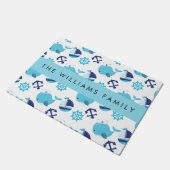 鯨の模様、青い鯨、あなたの名前 ドアマット (アングル)