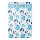 鯨の模様、青い鯨、あなたの名前 バスマット (正面縦)