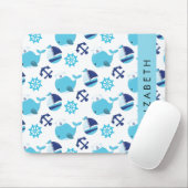 鯨の模様、青い鯨、あなたの名前 マウスパッド (マウス)