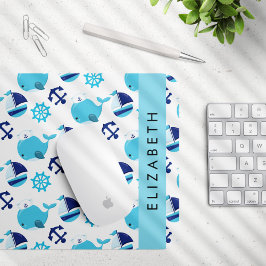 鯨の模様、青い鯨、あなたの名前 マウスパッド