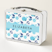 鯨の模様、青い鯨、あなたの名前 メタルランチボックス (正面)