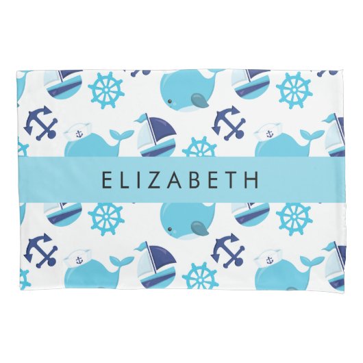 鯨の模様、青い鯨、あなたの名前 枕カバー (正面)