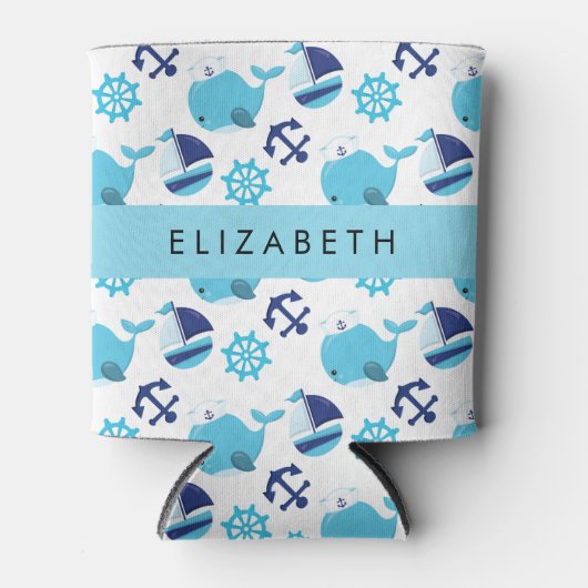 鯨の模様、青い鯨、あなたの名前 缶クーラー (正面)