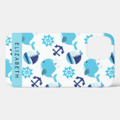 鯨の模様、青い鯨、あなたの名前 Case-Mate iPhoneケース (裏面 (横))