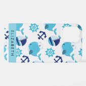 鯨の模様、青い鯨、あなたの名前 iPhoneケース (裏面横)