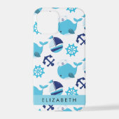 鯨の模様、青い鯨、あなたの名前 iPhoneケース (裏面)