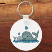 鯨の母とベビーが海で泳ぐ キーホルダー (正面)