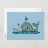鯨の母とベビーが海で泳ぐ ポストカード (正面/裏面)