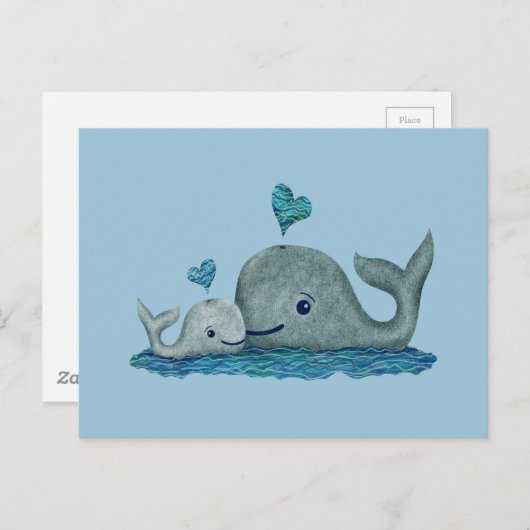 鯨の母とベビーが海で泳ぐ ポストカード (正面/裏面)