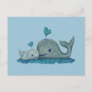 鯨の母とベビーが海で泳ぐ ポストカード