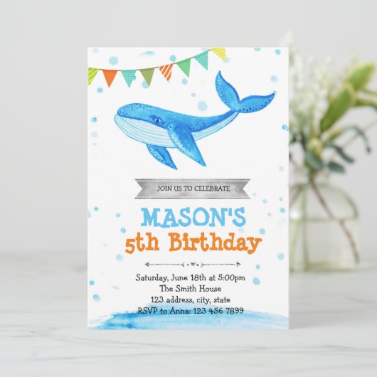 鯨の誕生日パーティーの招待 招待状 (スタンド正面)