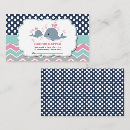 鯨の赤ちゃんシャワーおむつラッフルチケットインサートガール エンクロージャーカード (正面/裏面)
