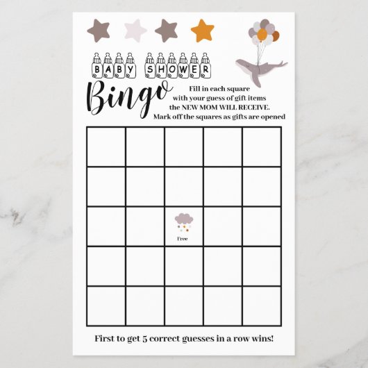 鯨の赤ちゃんシャワー美しいドリームのビンゴゲームカード チラシ (正面)
